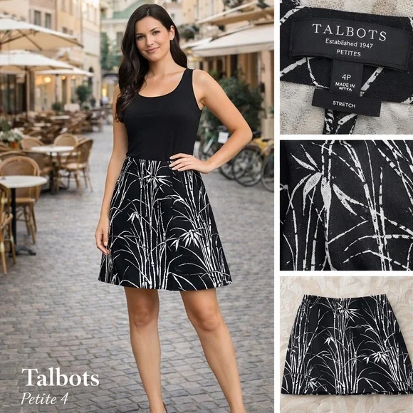 Talbots Petite 4 Black Bamboo Print A-Line Skirt | Chic European Style - Picture 10 of 10